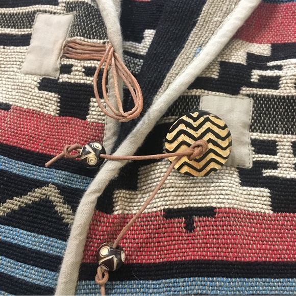 Vintage Flashback Womens Aztec Western  Blanket Oversized Jacket Tan Blue Size M - Picture 8 of 13